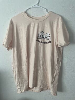 SHEIN Light Pink "I'm Booked" Graphic Short Sleeve Tee.I can’t, I have book club